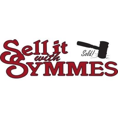 A logo of Sell it with SYMMES with a gavel symbol