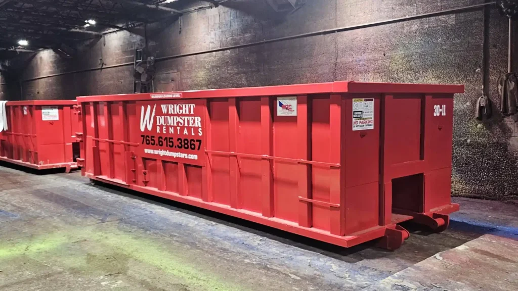 Wright Dumpster Rentals red 30-yard roll-off dumpster for construction and commercial waste disposal
